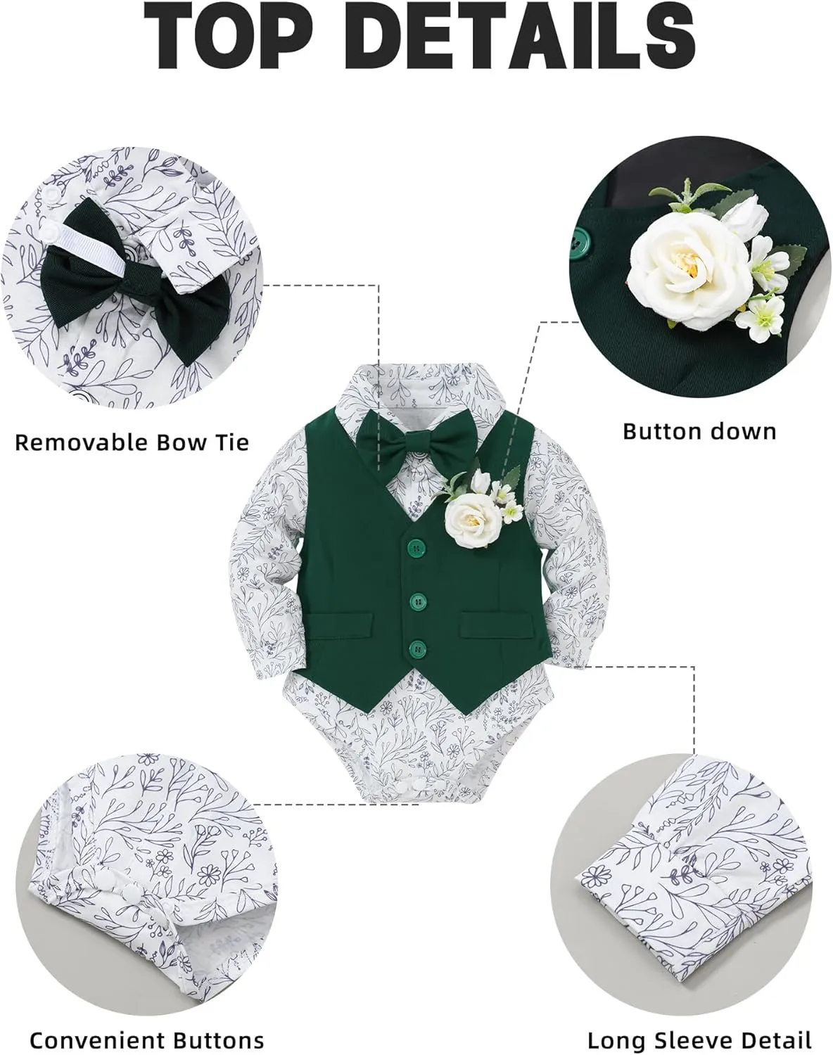 Coco&RARA Baby Boy Clothes Suits Infant Tuxedo Gentleman Outfits, Formal Dress Shirt Vest Corsage tie Pants Baby Suit Sets