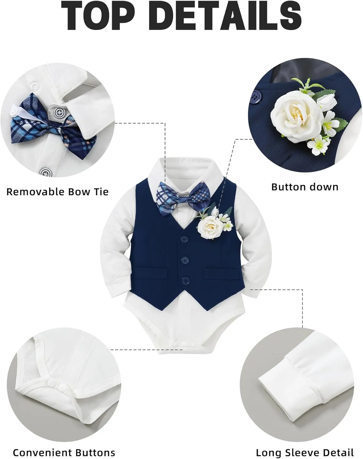 Coco&RARA Baby Boy Clothes Suits Infant Tuxedo Gentleman Outfits, Formal Dress Shirt Vest Corsage tie Pants Baby Suit Sets