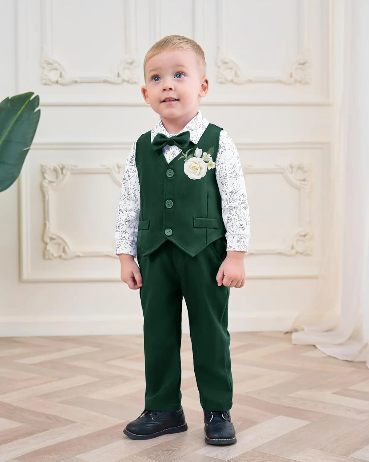 Coco&RARA Baby Boy Clothes Suits Infant Tuxedo Gentleman Outfits, Formal Dress Shirt Vest Corsage tie Pants Baby Suit Sets