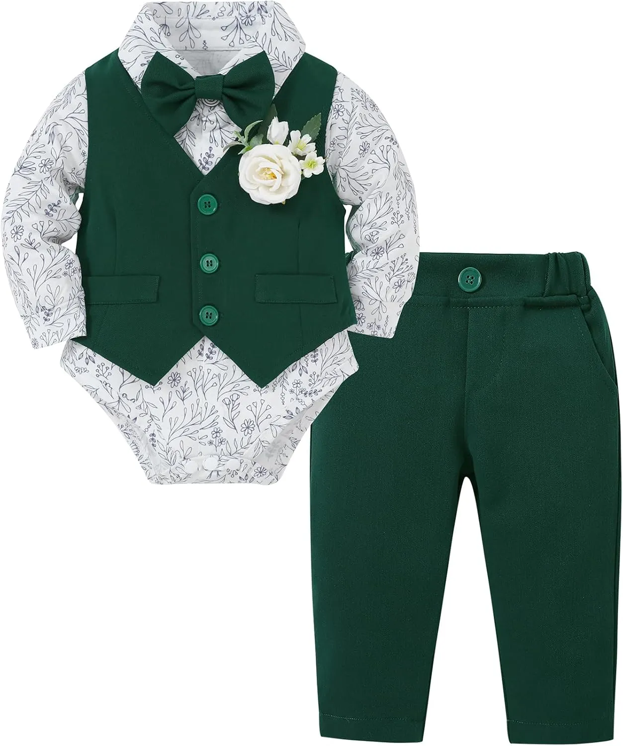 Coco&RARA Baby Boy Clothes Suits Infant Tuxedo Gentleman Outfits, Formal Dress Shirt Vest Corsage tie Pants Baby Suit Sets