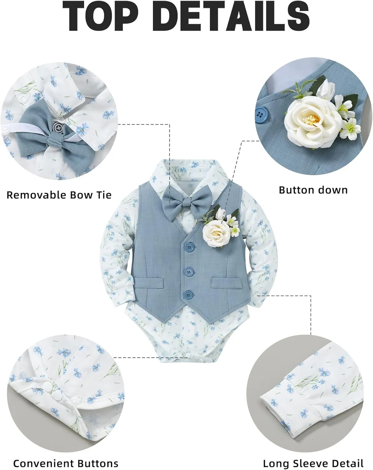 Coco&RARA Baby Boy Clothes Suits Infant Tuxedo Gentleman Outfits, Formal Dress Shirt Vest Corsage tie Pants Baby Suit Sets
