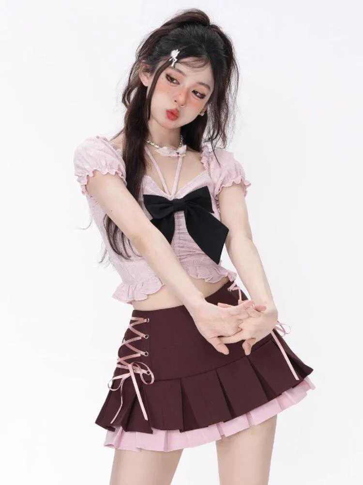 Coquette Mini Skirt With Top Two Piece Set