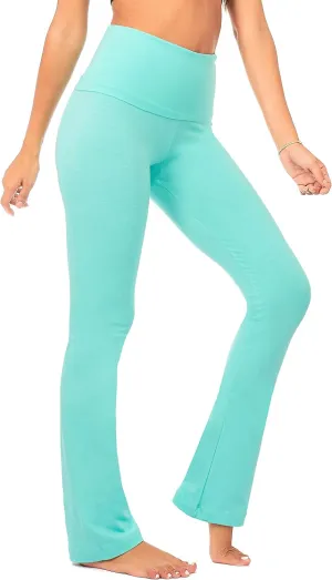 DEAR SPARKLE Bootcut Fold Over Leggings for Women | Slim Look Bootleg Yoga Pants w Pocket   Plus Size (C5 F)