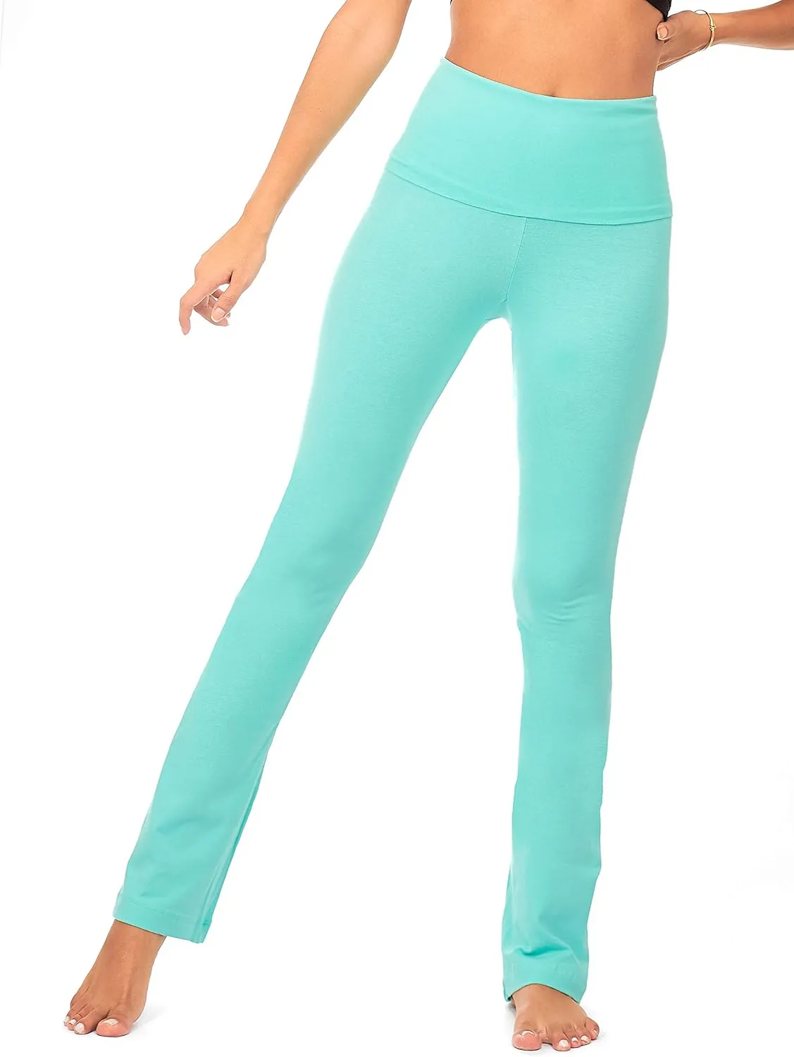 DEAR SPARKLE Bootcut Fold Over Leggings for Women | Slim Look Bootleg Yoga Pants w Pocket   Plus Size (C5 F)