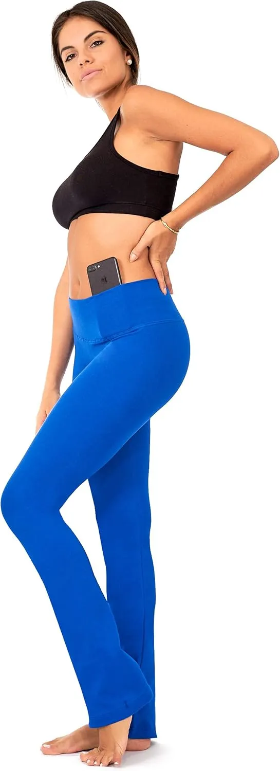 DEAR SPARKLE Bootcut Leggings for Women | Slim Look Bootleg Opaque Yoga Pants w Pocket   Plus Size (C5)