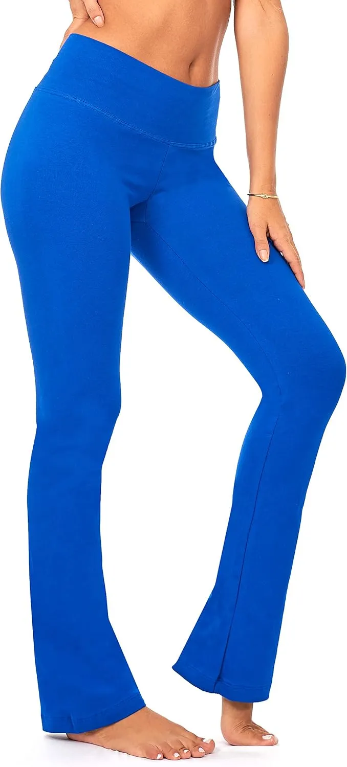 DEAR SPARKLE Bootcut Leggings for Women | Slim Look Bootleg Opaque Yoga Pants w Pocket   Plus Size (C5)