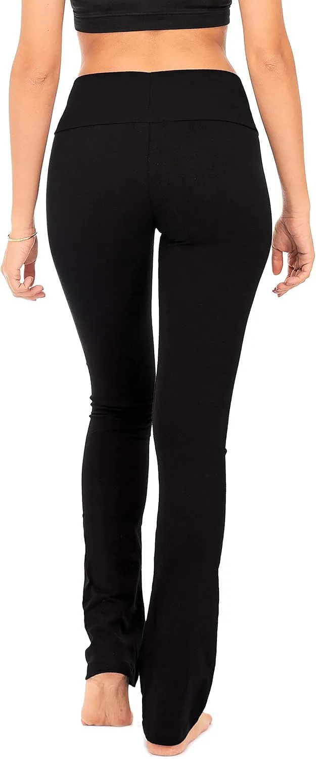 DEAR SPARKLE Bootcut Leggings for Women | Slim Look Bootleg Opaque Yoga Pants w Pocket   Plus Size (C5)