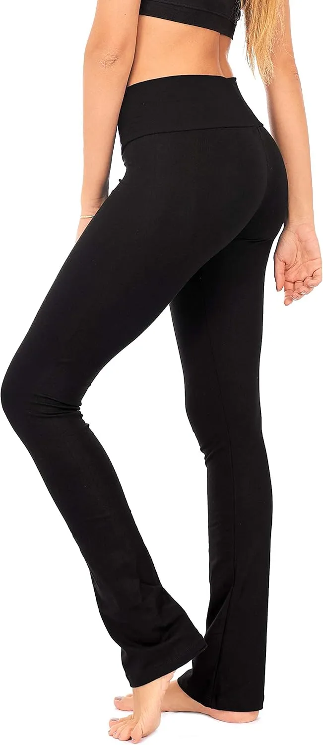 DEAR SPARKLE Bootcut Leggings for Women | Slim Look Bootleg Opaque Yoga Pants w Pocket   Plus Size (C5)