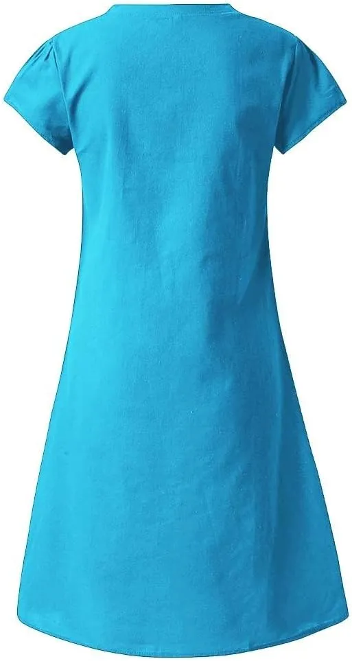 Dresses for Women 2024 Casual Summer Plus Size Short Sleeve V Neck Cotton Linen Dress Boho Beach Loose Midi Dress