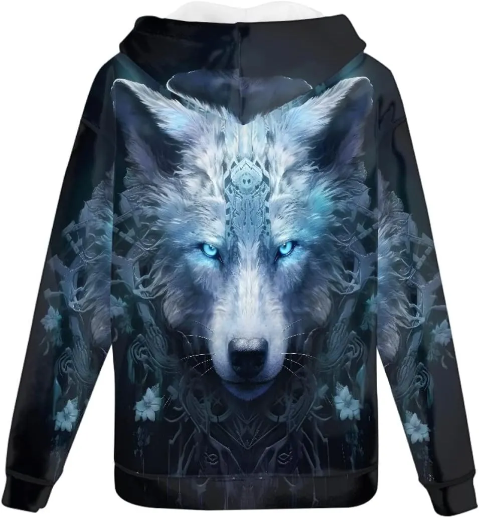 ENLACHIC Men's Novelty Cool 3D Galaxy Wolf Print Graphic Hoodies Zip up Hoodie Pullover Sweatshirts
