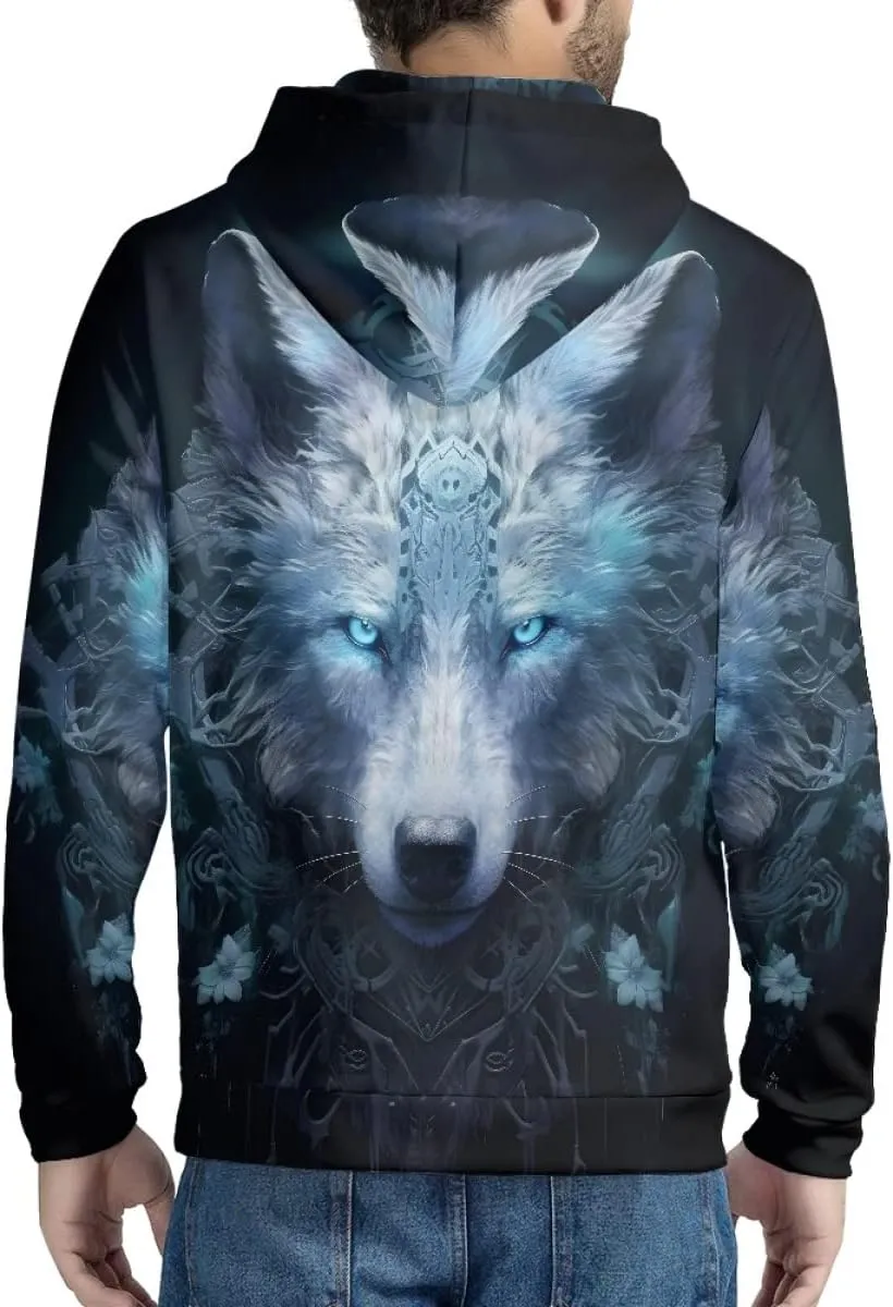 ENLACHIC Men's Novelty Cool 3D Galaxy Wolf Print Graphic Hoodies Zip up Hoodie Pullover Sweatshirts
