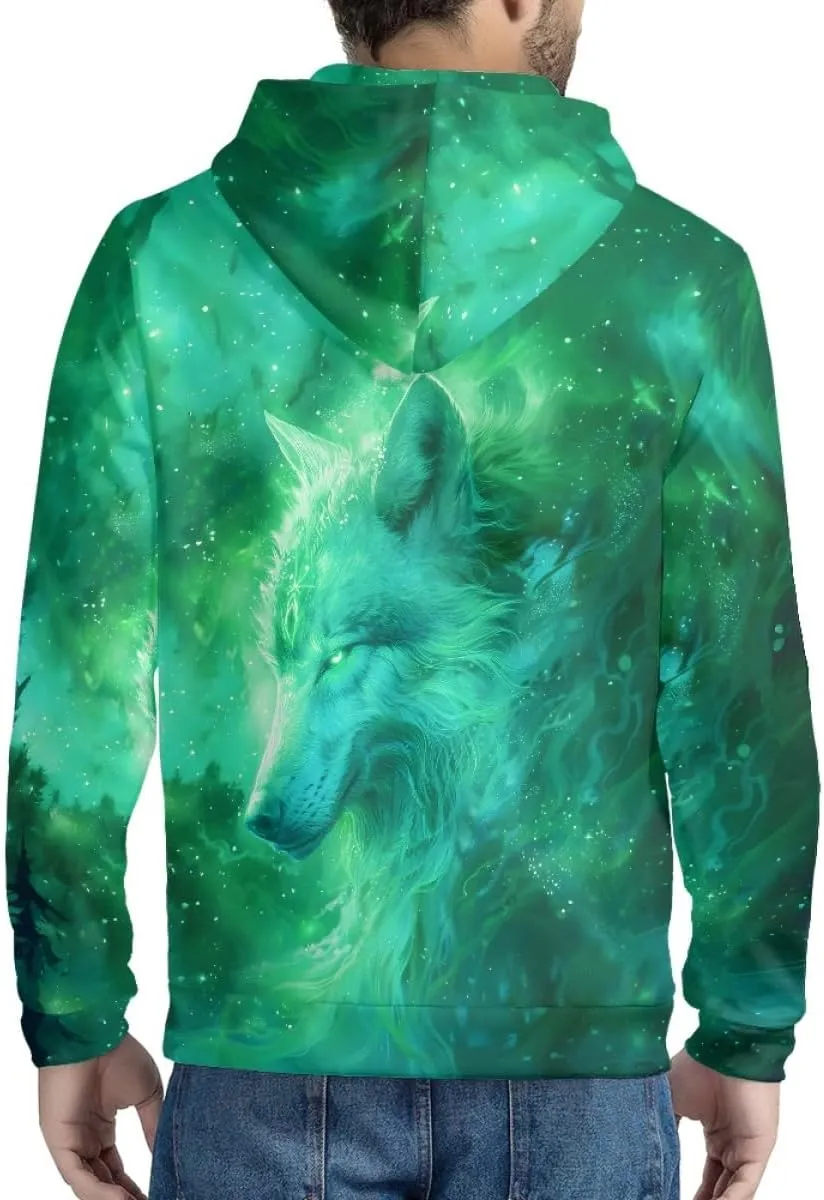 ENLACHIC Men's Novelty Cool 3D Galaxy Wolf Print Graphic Hoodies Zip up Hoodie Pullover Sweatshirts