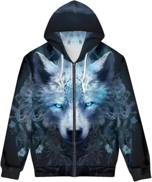ENLACHIC Men's Novelty Cool 3D Galaxy Wolf Print Graphic Hoodies Zip up Hoodie Pullover Sweatshirts