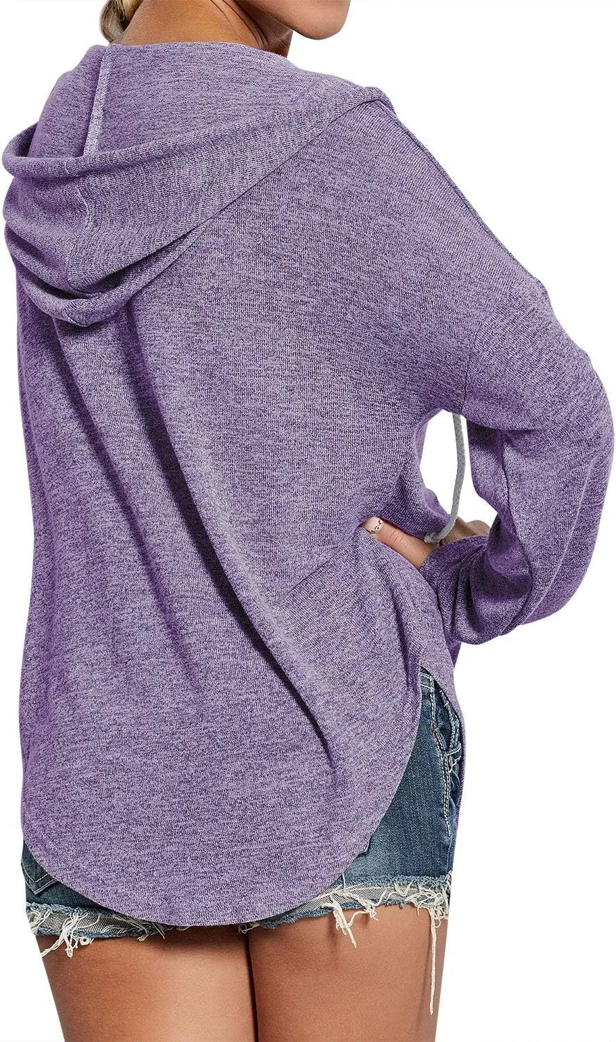 Ezcosplay Women Deep V Neck Solid Pullover Drawstring Loose Sweatshirt Hoodies