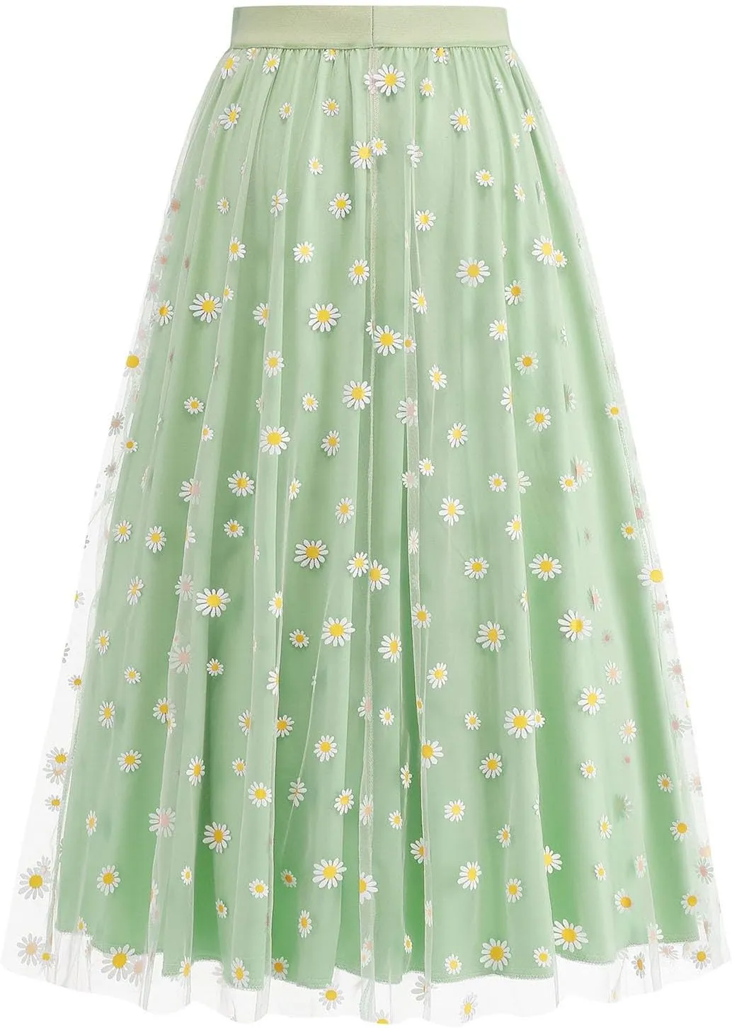 Floral Skirts for Women Boho A-Line Elastic High Waisted Ruffle Mesh Double Layed Skirts Causal Comfy Skirts