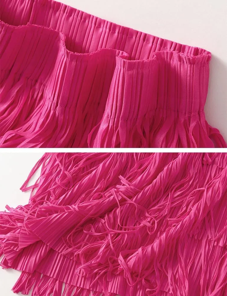 Fringe Skirts for Women Trendy High Waisted Pleated Layered Fairy Ruffle Midi Skirt