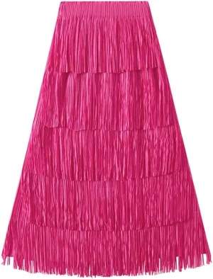 Fringe Skirts for Women Trendy High Waisted Pleated Layered Fairy Ruffle Midi Skirt
