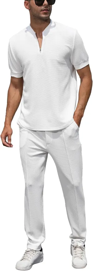 FZNHQL Fashion Men's Tracksuits 2 Piece Casual Athletic Jogging Outfits Short/Long Sleeve Track Suits for Men Set