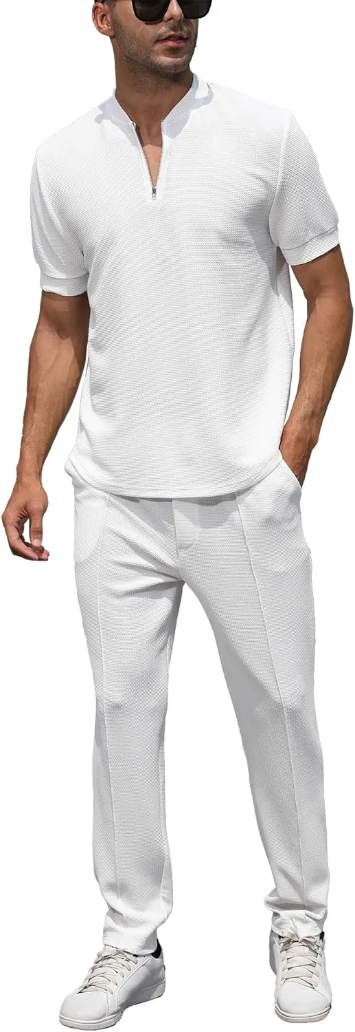 FZNHQL Fashion Men's Tracksuits 2 Piece Casual Athletic Jogging Outfits Short/Long Sleeve Track Suits for Men Set