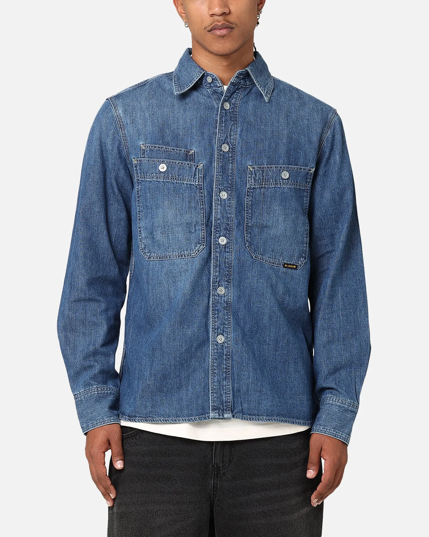 G-Star Nimes Regular Long Sleeve Denim Shirt Faded Blue