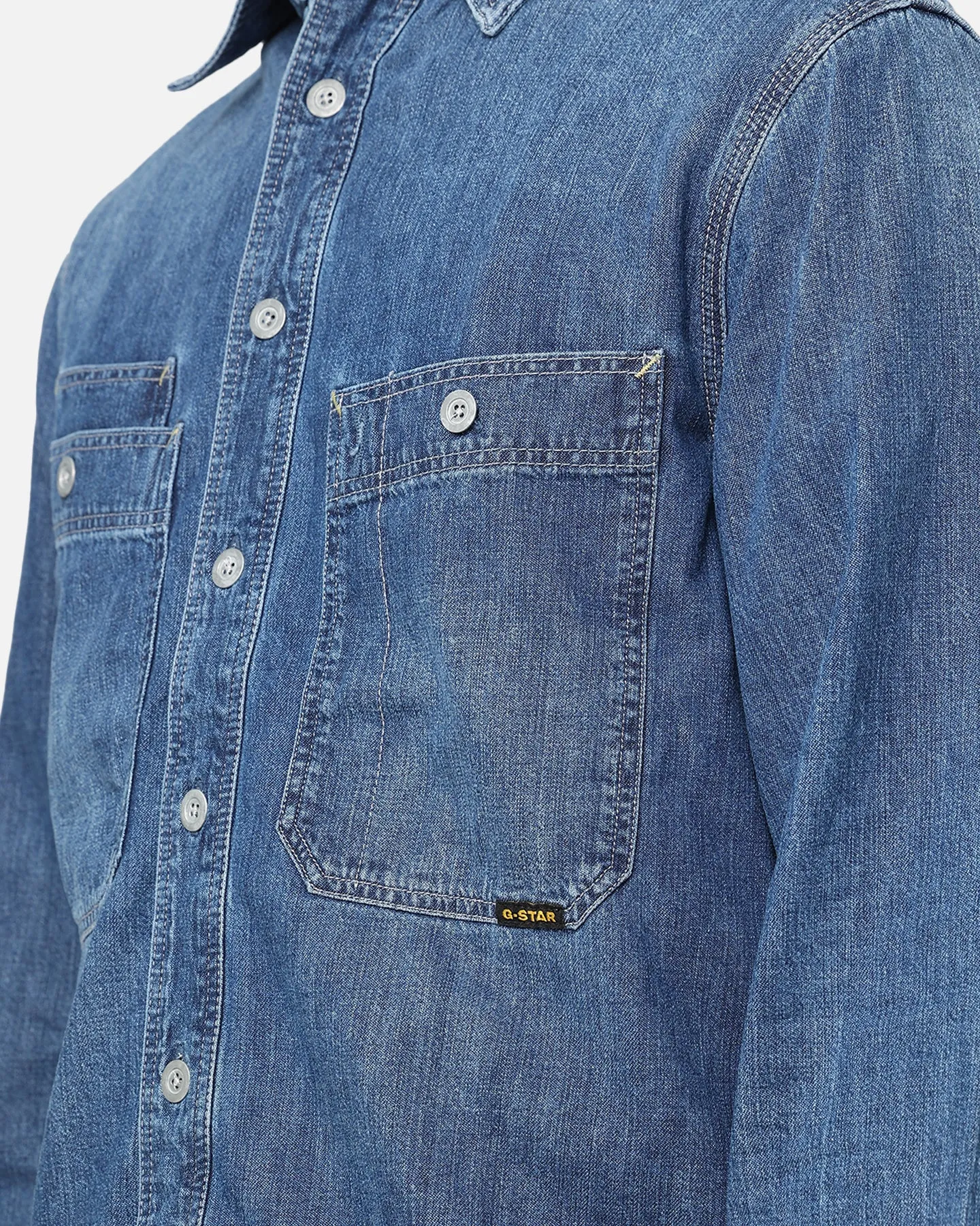 G-Star Nimes Regular Long Sleeve Denim Shirt Faded Blue