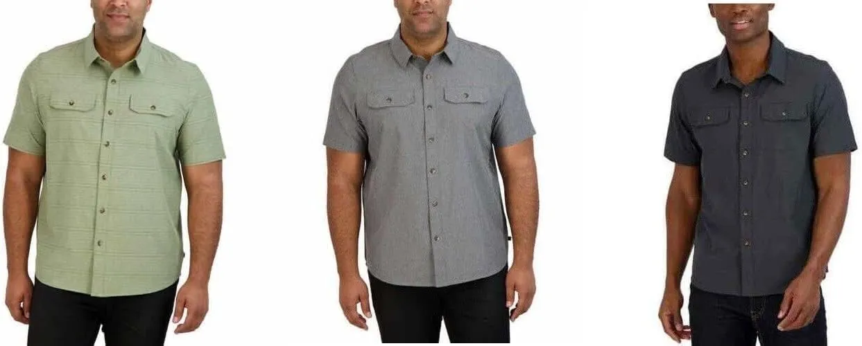 Gerry Men's Camp Shirt, Short Sleeve Button Up, Stretch Woven Fabric, UV Protection, Quick Dry