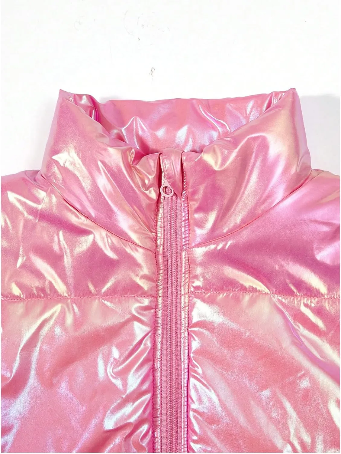 Girl's Metallic Zip Up Puffer Vest Coat Sleeveless Jacket Coat Outwear