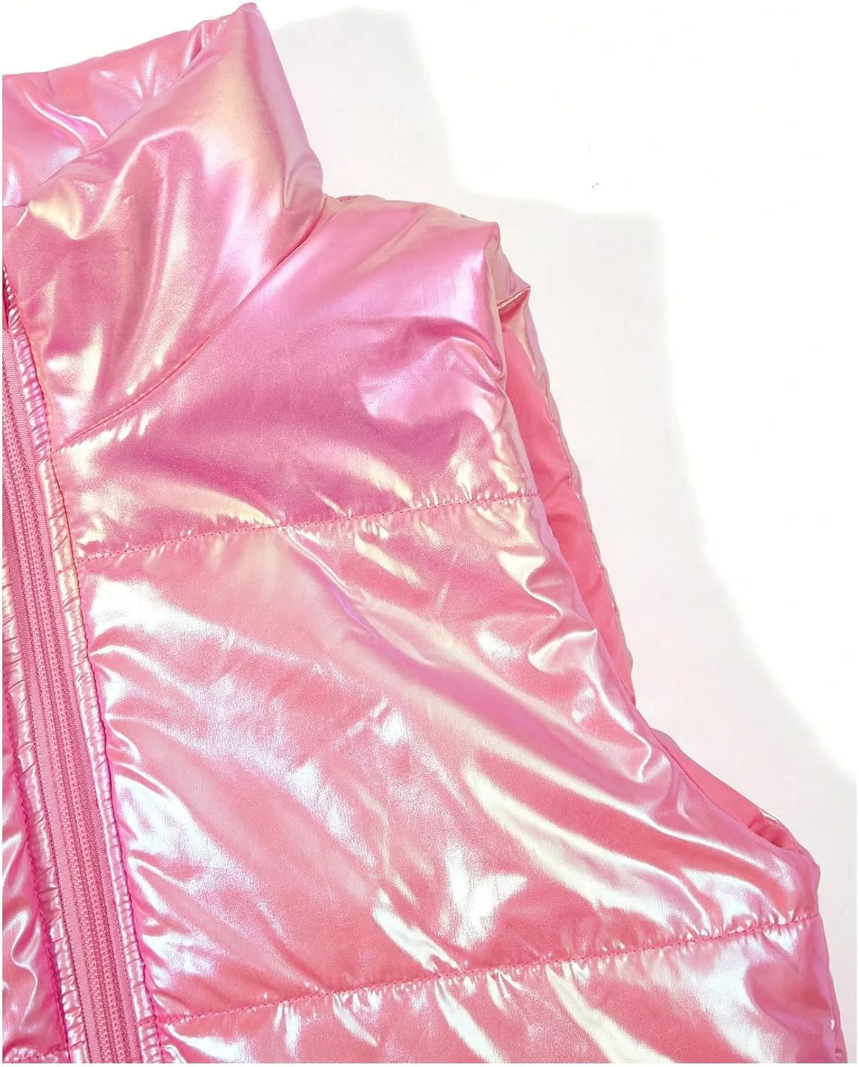Girl's Metallic Zip Up Puffer Vest Coat Sleeveless Jacket Coat Outwear