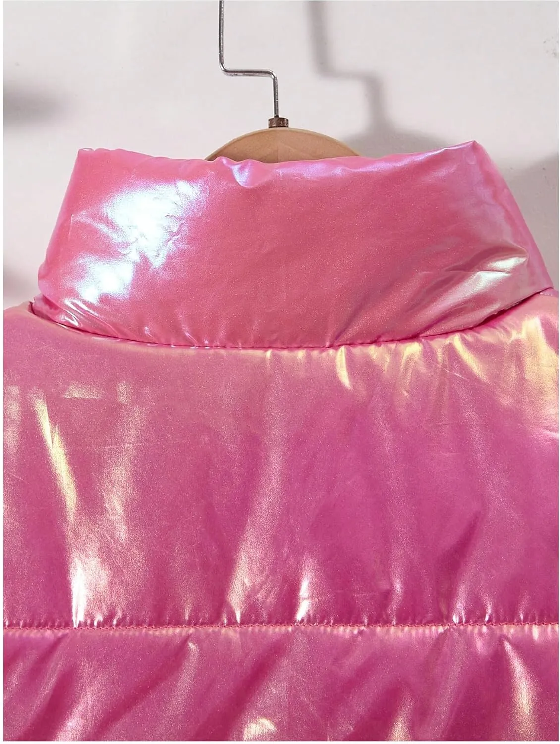 Girl's Metallic Zip Up Puffer Vest Coat Sleeveless Jacket Coat Outwear