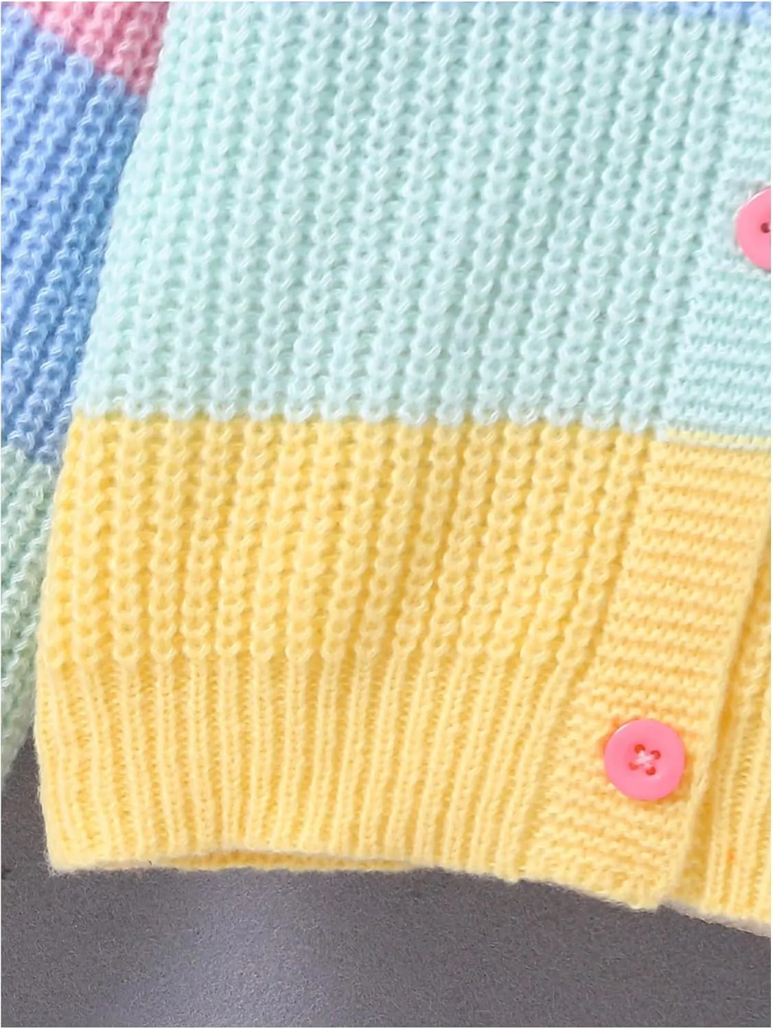 Girl's Rainbow Colorblock Button Down Sweater Drop Shoulder Long Sleeve Fall Knitted Cute Cardigan
