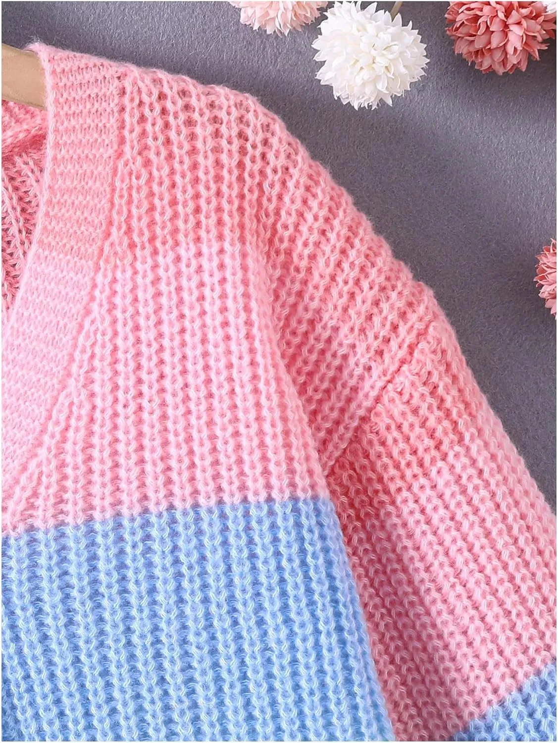 Girl's Rainbow Colorblock Button Down Sweater Drop Shoulder Long Sleeve Fall Knitted Cute Cardigan