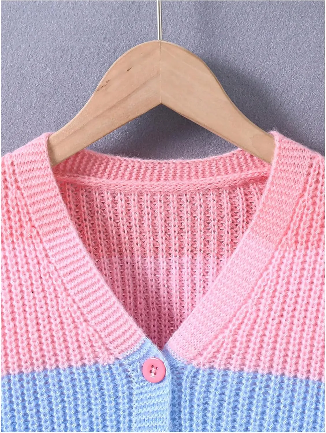 Girl's Rainbow Colorblock Button Down Sweater Drop Shoulder Long Sleeve Fall Knitted Cute Cardigan