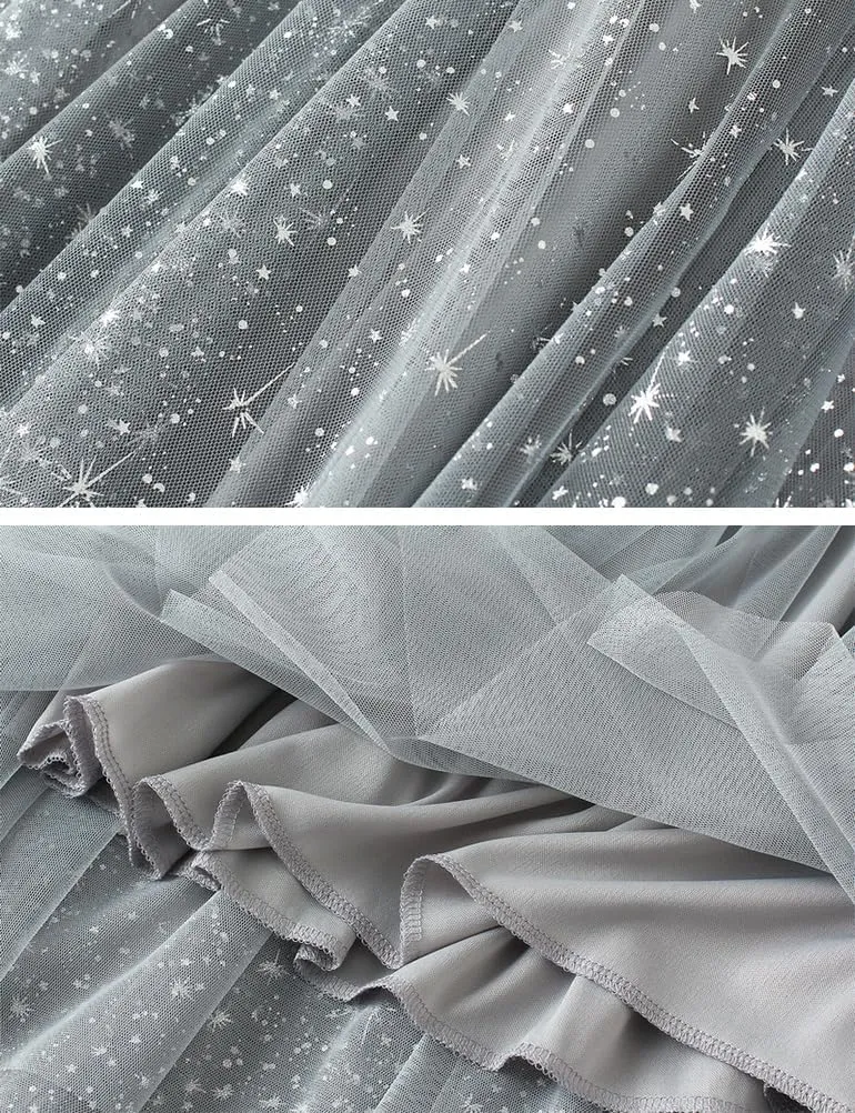 Glitter Skirts for Women Trendy High Waisted A Line Fluffy Fairy Layered Tulle Midi Skirt