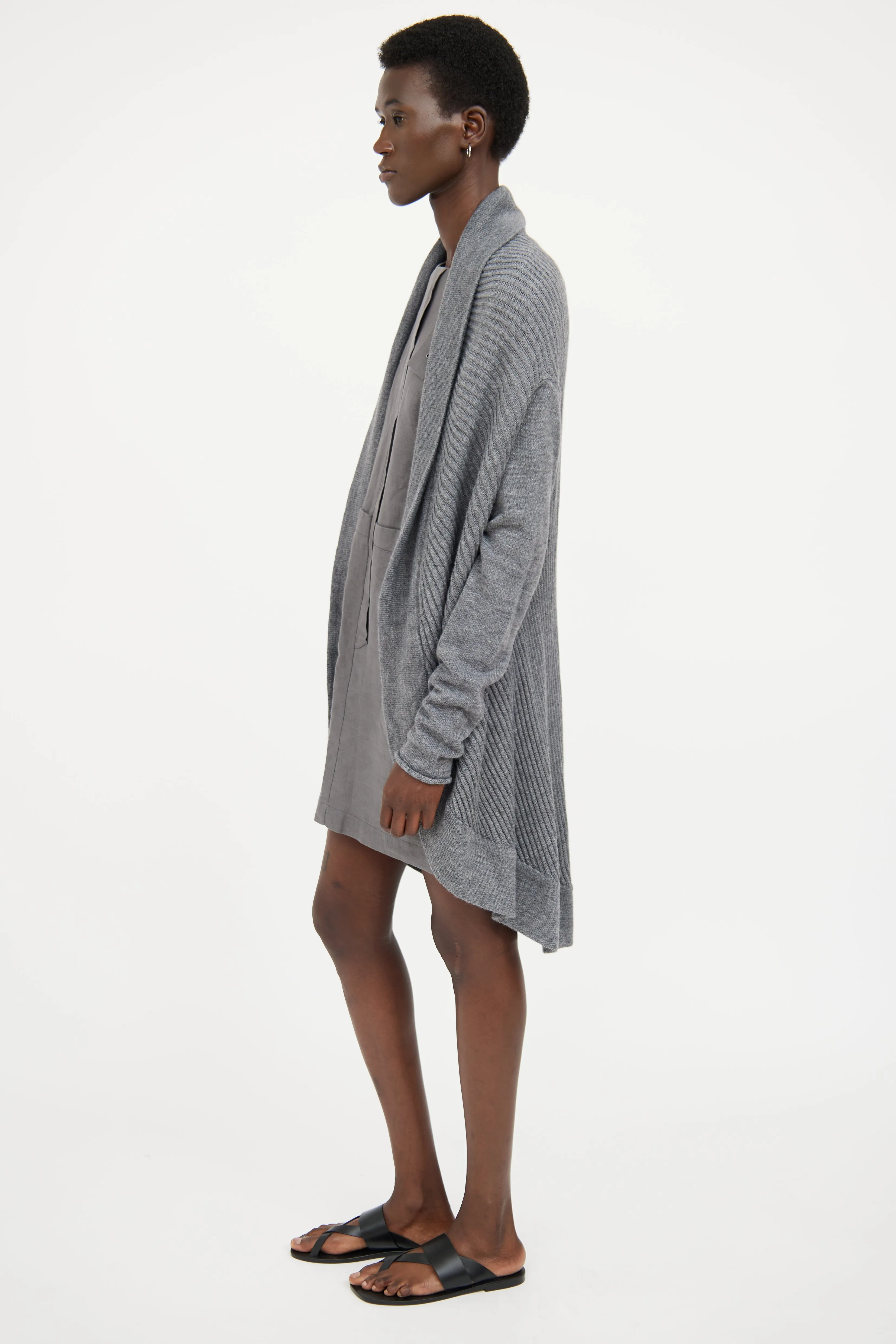 Grey Ribbed Knit Cardigan