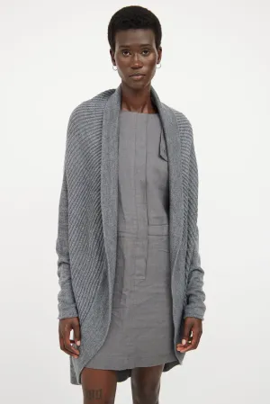 Grey Ribbed Knit Cardigan