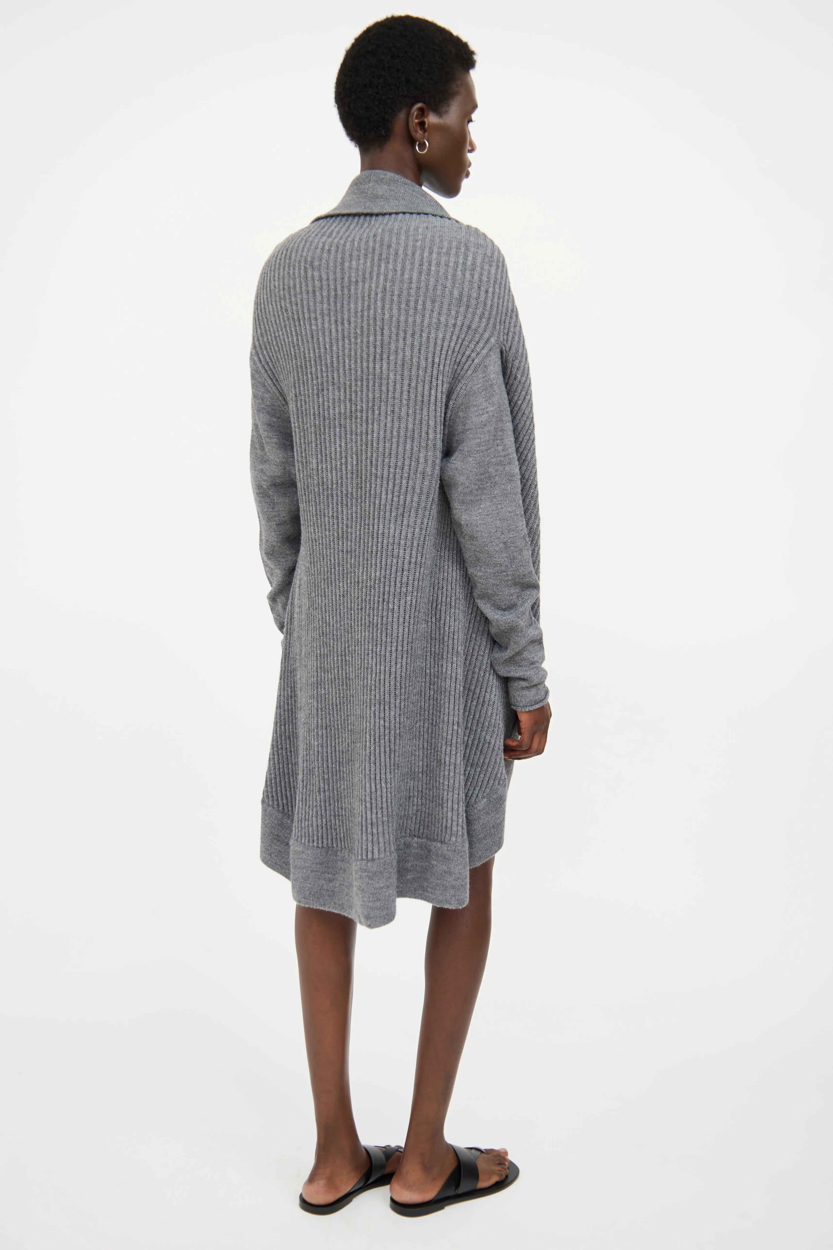 Grey Ribbed Knit Cardigan