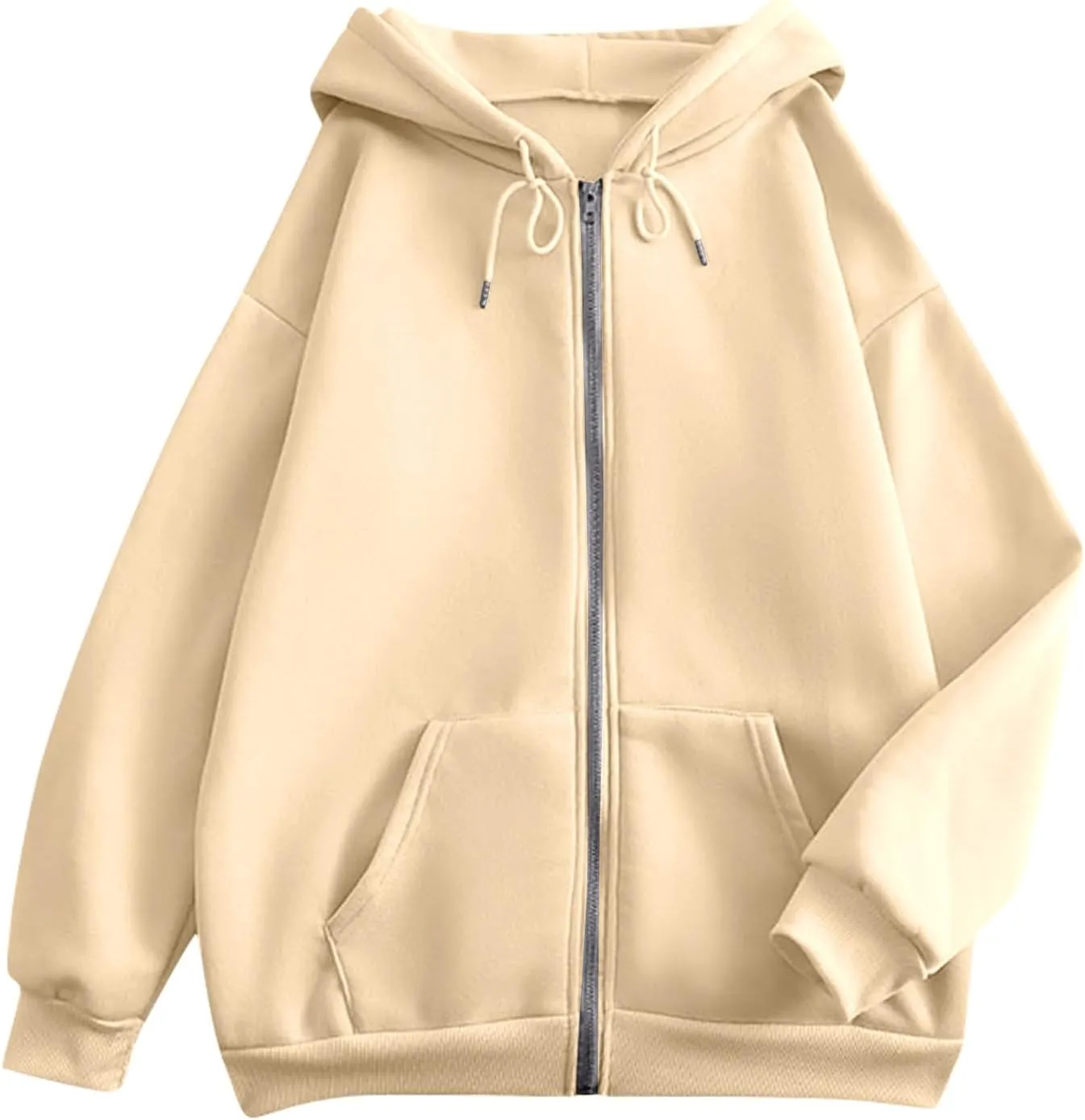 Hoodies for Women Casual Full Zip Up Plush Hoodie Loose Solid Sweatshirt Long Sleeve Jacket with Pockets