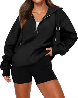 Hoodies for Women Long Sleeve Fleece Hooded Sweatshirt Half Zip Loose Fit Pullover with Pockets Oversized Hoodies