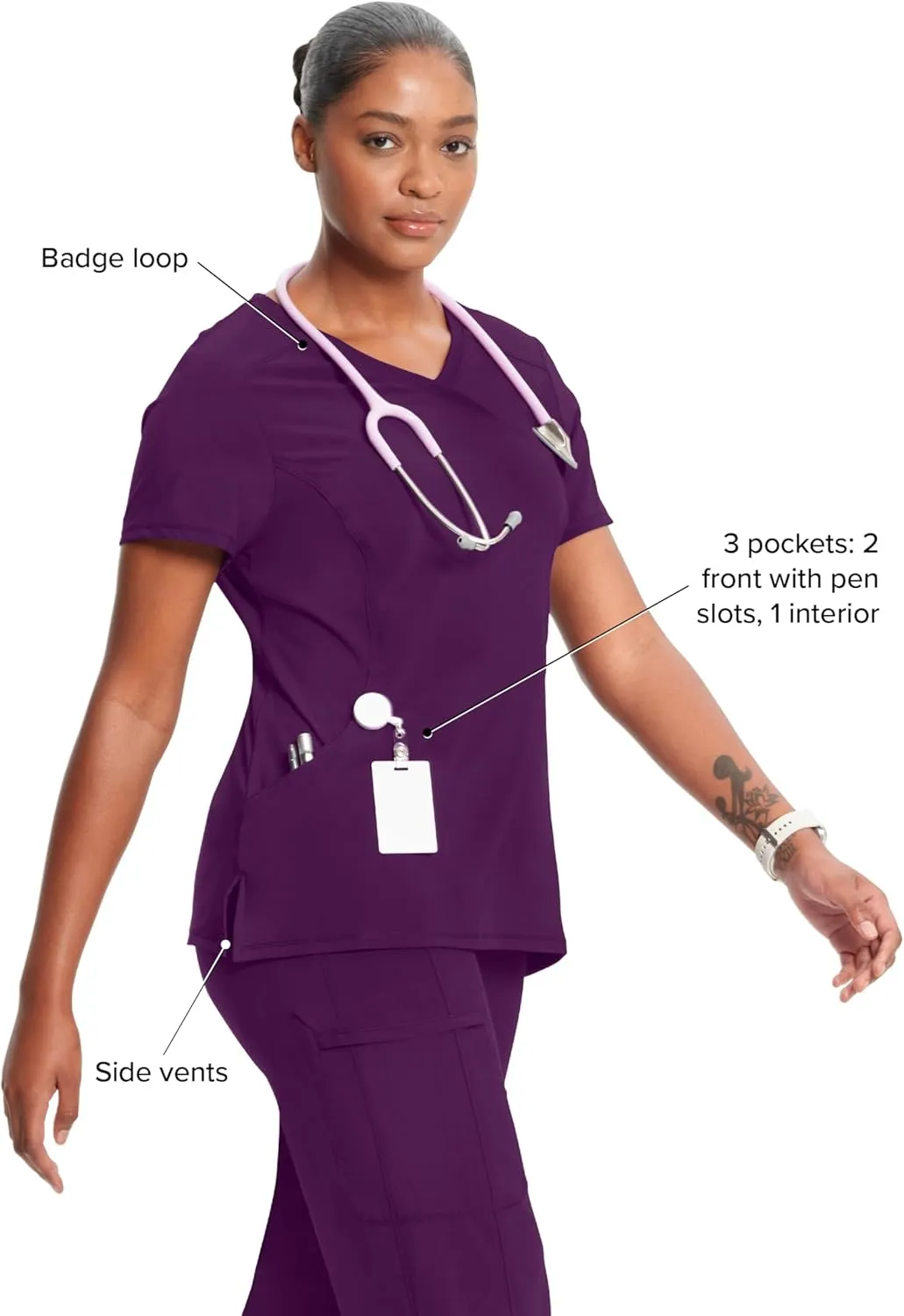 Infinity by Cherokee Round Neck scrub tops women with 3 Pockets & 360 Stretch - 2624A