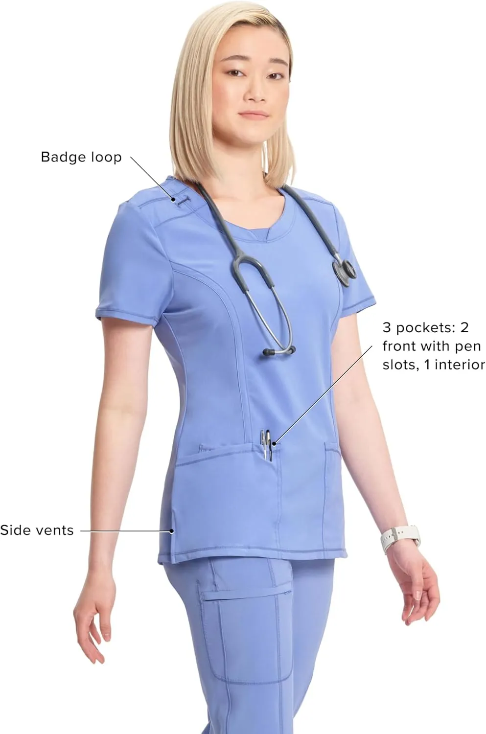 Infinity by Cherokee Round Neck scrub tops women with 3 Pockets & 360 Stretch - 2624A