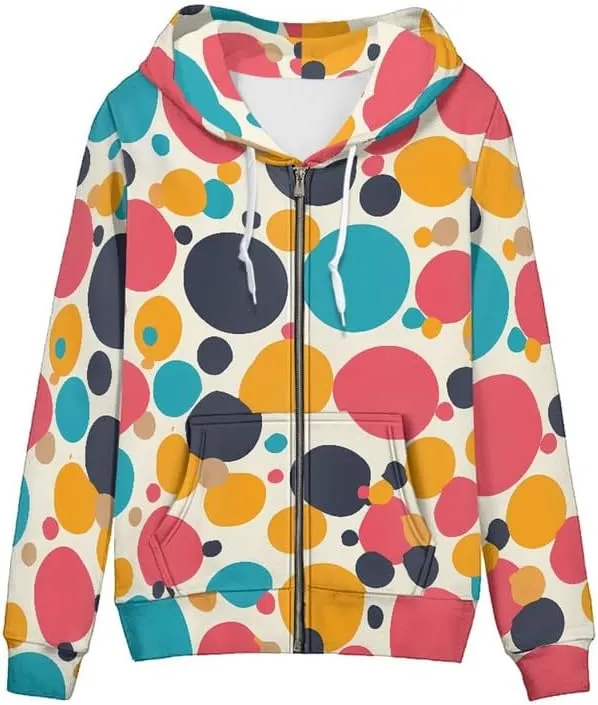Irisjudy Island Tribal Zipper Women Hoodies with Pocket, Leopard Print,Music Notes Plus Size Hooded Sweatshirt Sport Coat