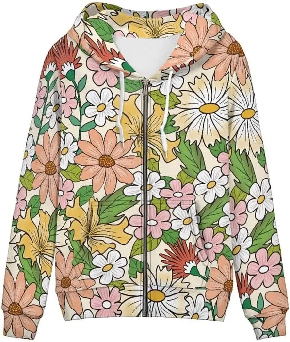 Irisjudy Island Tribal Zipper Women Hoodies with Pocket, Leopard Print,Music Notes Plus Size Hooded Sweatshirt Sport Coat