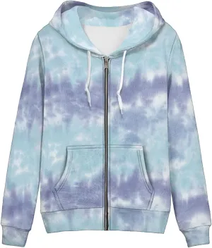 Irisjudy Women Oversized Hoodie with Pocket Plus Size, Cats, Galaxy,Ethnic Zip-up Hooded Sweatshirt Long-Sleeve Fall Outwear