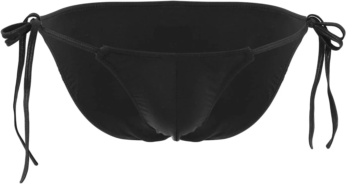 JEsilunmaMY Lace Up Bikini Briefs for Men Low Rise Side Tie Bulge Underwear Panties See Through Hollow Underpants Swimsuit