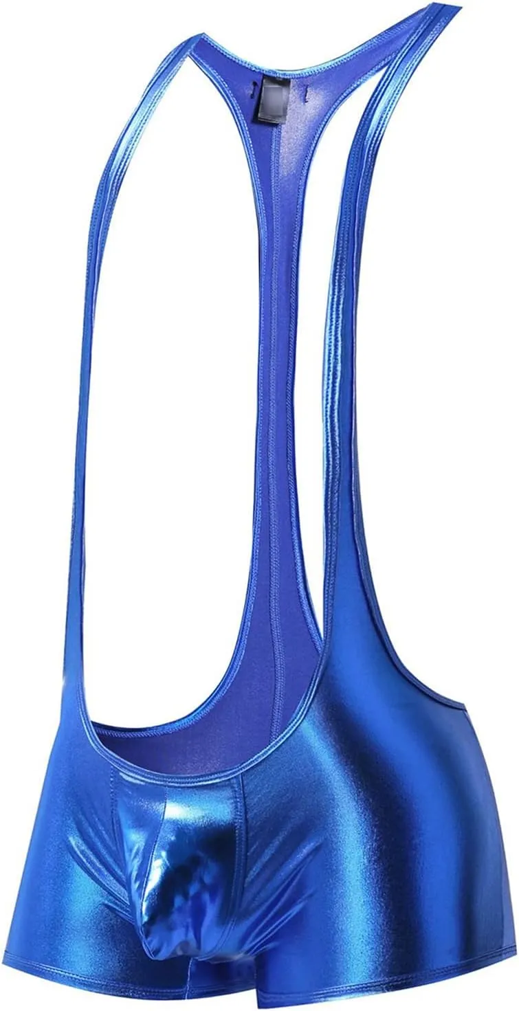 JEsilunmaMY Mens Suspender Boxer Underwear Sexy Shiny Leather Workout Fitness Straps Boxer Shorts Wrestling Singlet Jockstrap