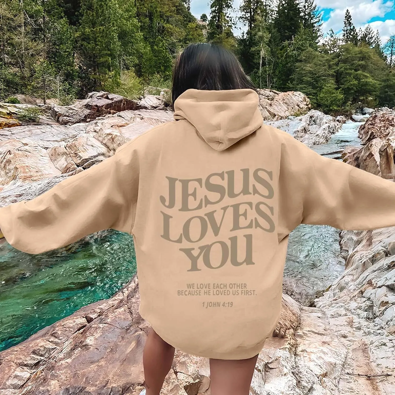 Jesus Loves You Hoodie Womens Christian Sweatshirt Christian Hoodies Oversized Jesus Sweatshirt Long Sleeve Pullover