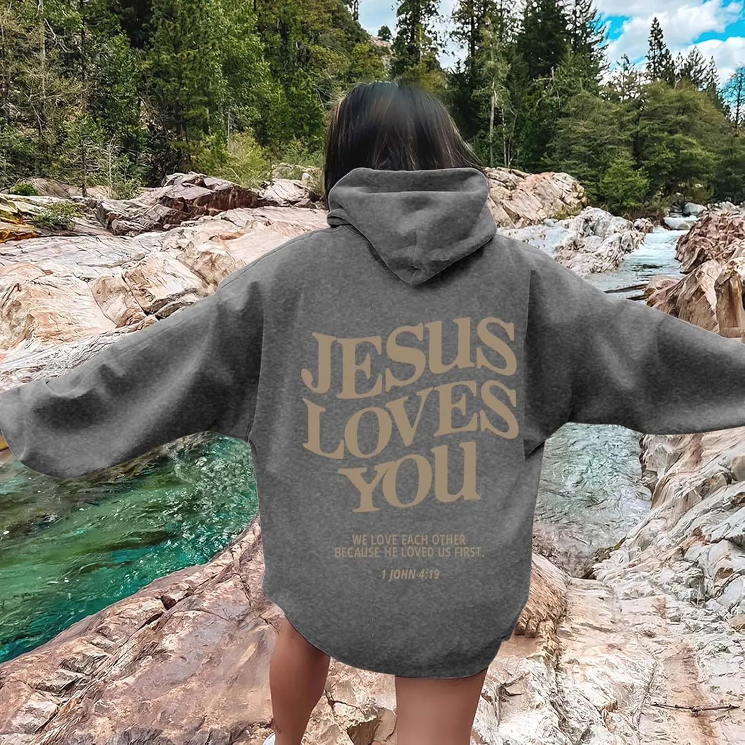 Jesus Loves You Hoodie Womens Christian Sweatshirt Christian Hoodies Oversized Jesus Sweatshirt Long Sleeve Pullover