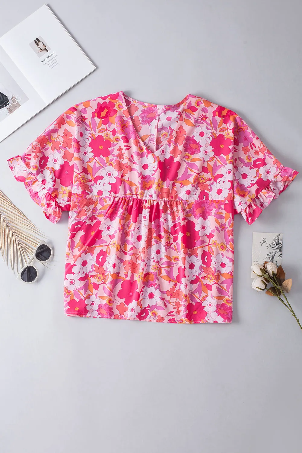 Kaiya Floral Print Ruffled Half Sleeve Plus Size Babydoll Blouse