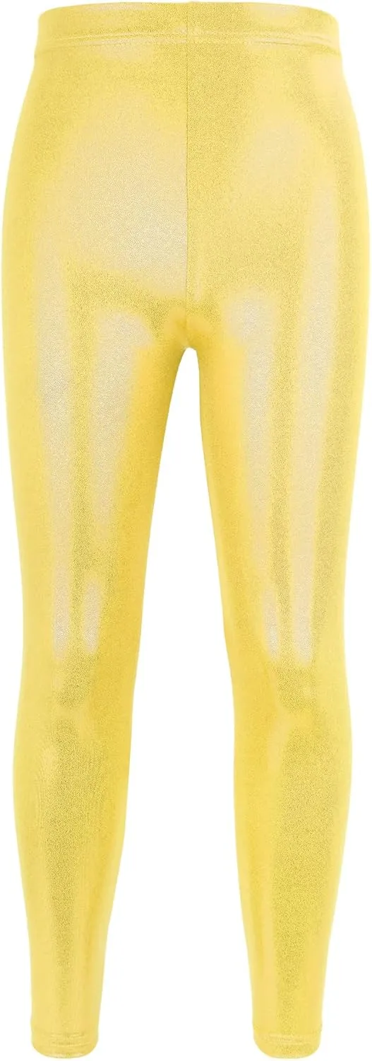 Kids Girls Dance Pants Gymnastic Shiny Metallic Dance Leggings Skinny for Performances Costume