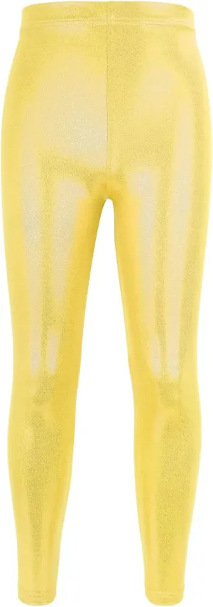 Kids Girls Dance Pants Gymnastic Shiny Metallic Dance Leggings Skinny for Performances Costume